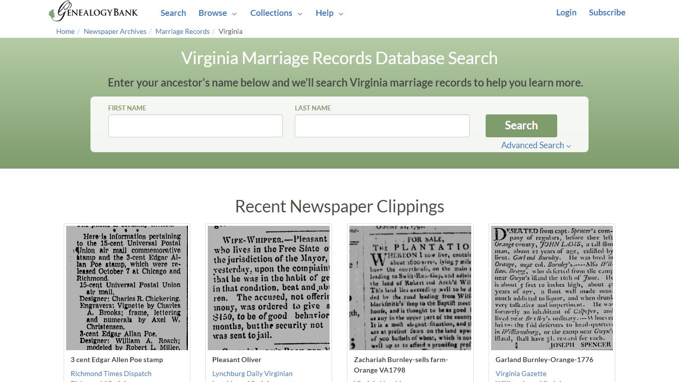 Public Marriage Records in Virginia | GenealogyBank